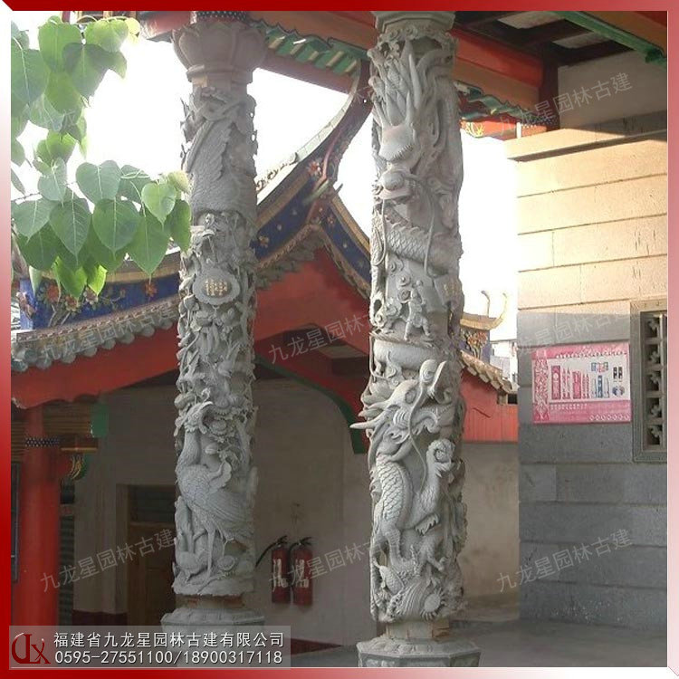 石雕祠堂龍柱圖片
